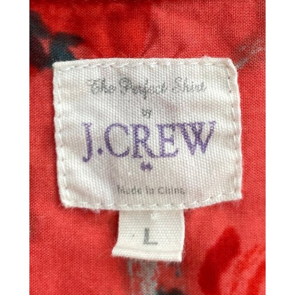 J. Crew Women's Size Large Peach/Coral Floral Long-Sleeved Button-Down Shirt - Picture 4 of 6